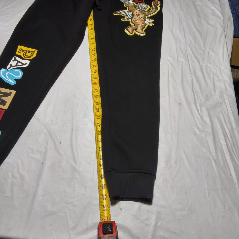 Rebel Minds Black Pay me 🤑 sweatpants W/ stitched, Patchwork Size Large - Picture 5 of 8